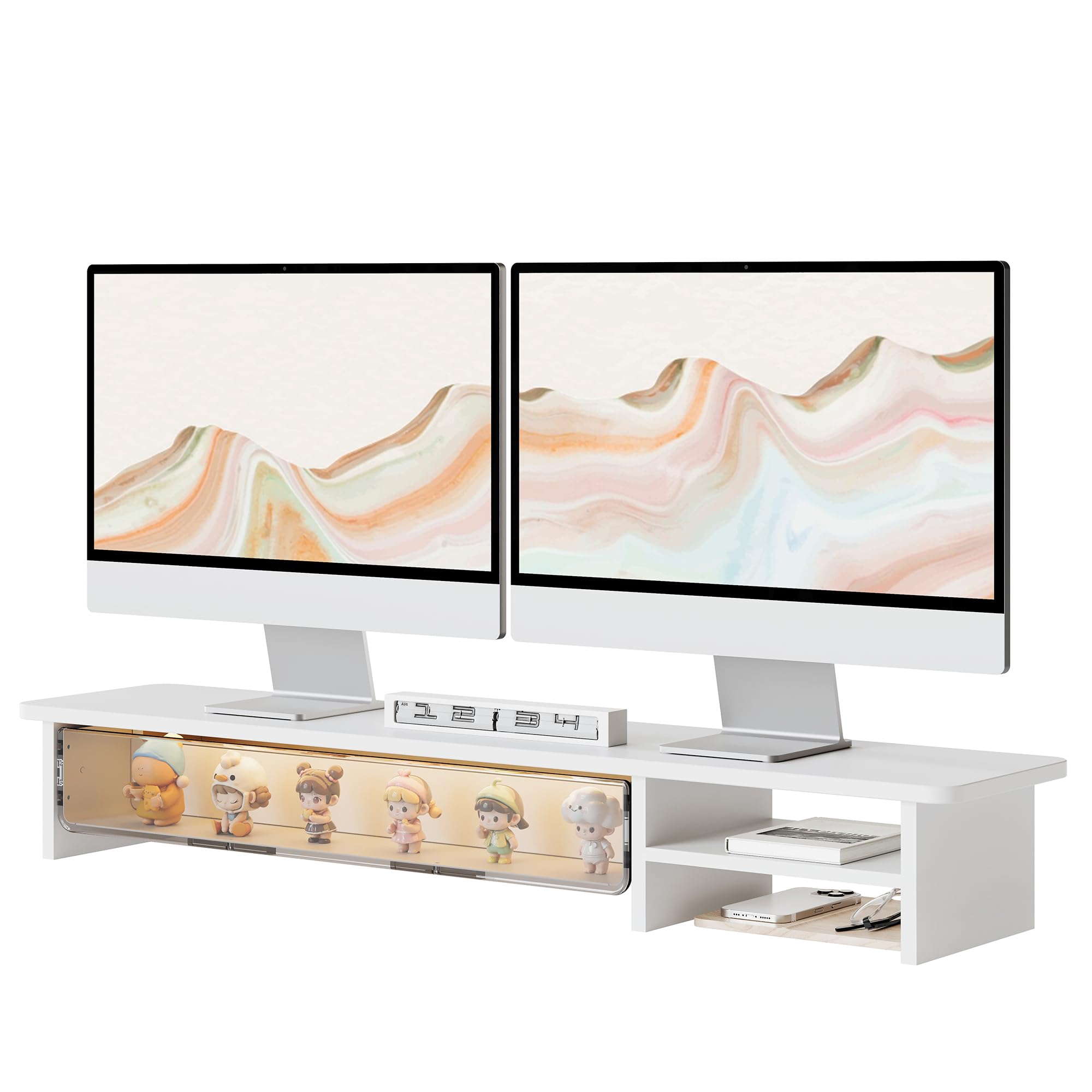 Fenge Podnośnik monitora, z miejscem do przechowywania, 108 cm, biały