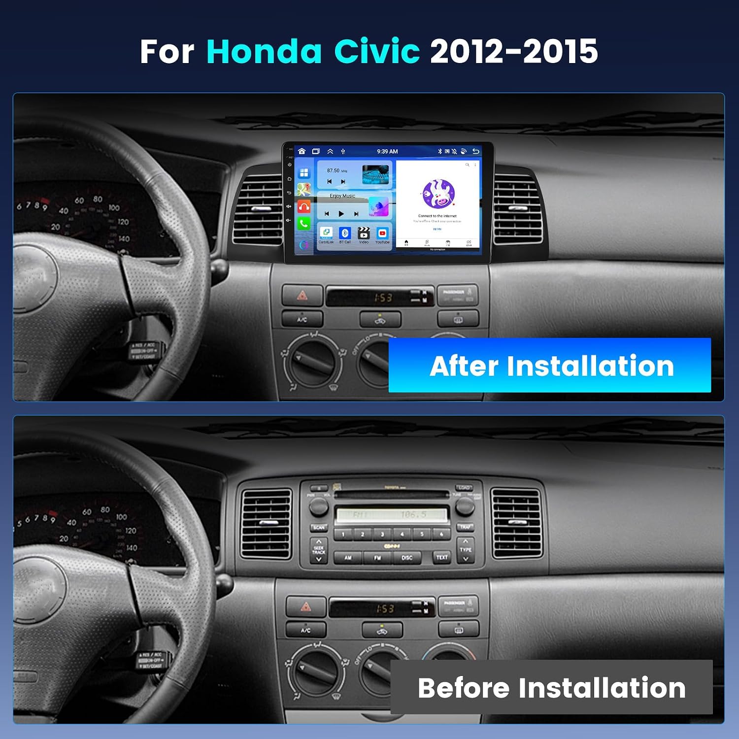 8Core 4+64GB 9" Android15 Car Radio for Toyota Corolla EX 2005-2012 image 2