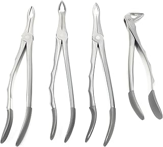Cynamed Dental Root Tip Extracting Forceps Set of 4 – Diamond Dusted German Stainless Steel Tooth Extraction Tools – Professional Surgical Dental Instruments Kit for Root Removal Oral Care Procedures