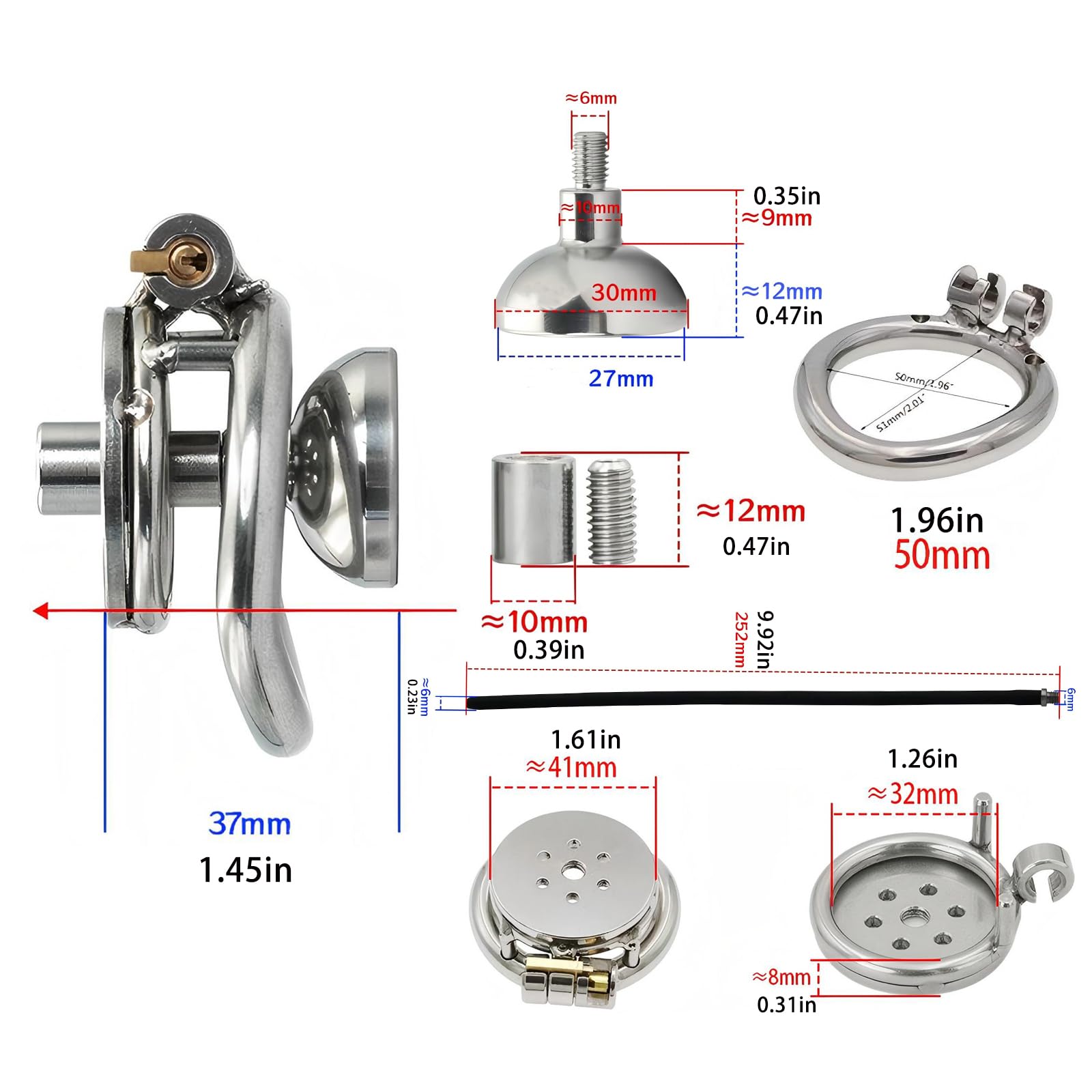 Cages de Chasteté du Pénis Inversé Cage Chastetée avec Cuvette Urinaire et Cathéter en Silicone Sex Toys Homme Chastity Cage en Métal avec Serrure et Ceinture pour Bondage le Pénis (C,50mm)