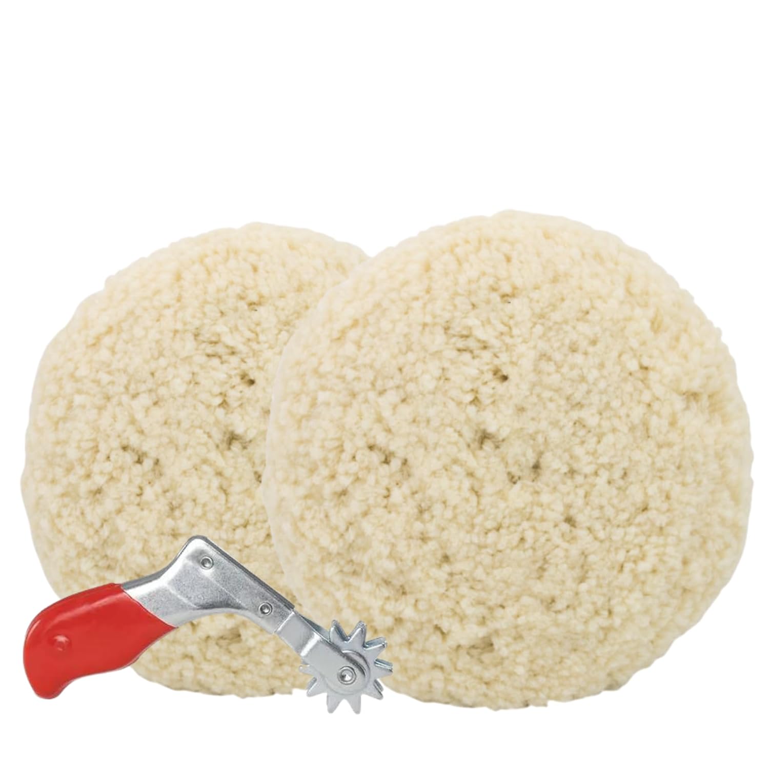Woolous Wool Buffing Pads 7 Inch, 2 Pack 100% Wool Pads for Buffing with Hook & Loop Backing and Cleaning Spur Tool, Cutting and Polishing for Cars, Boats, Trucks, RVs, Motorcycles & Metal Surfaces