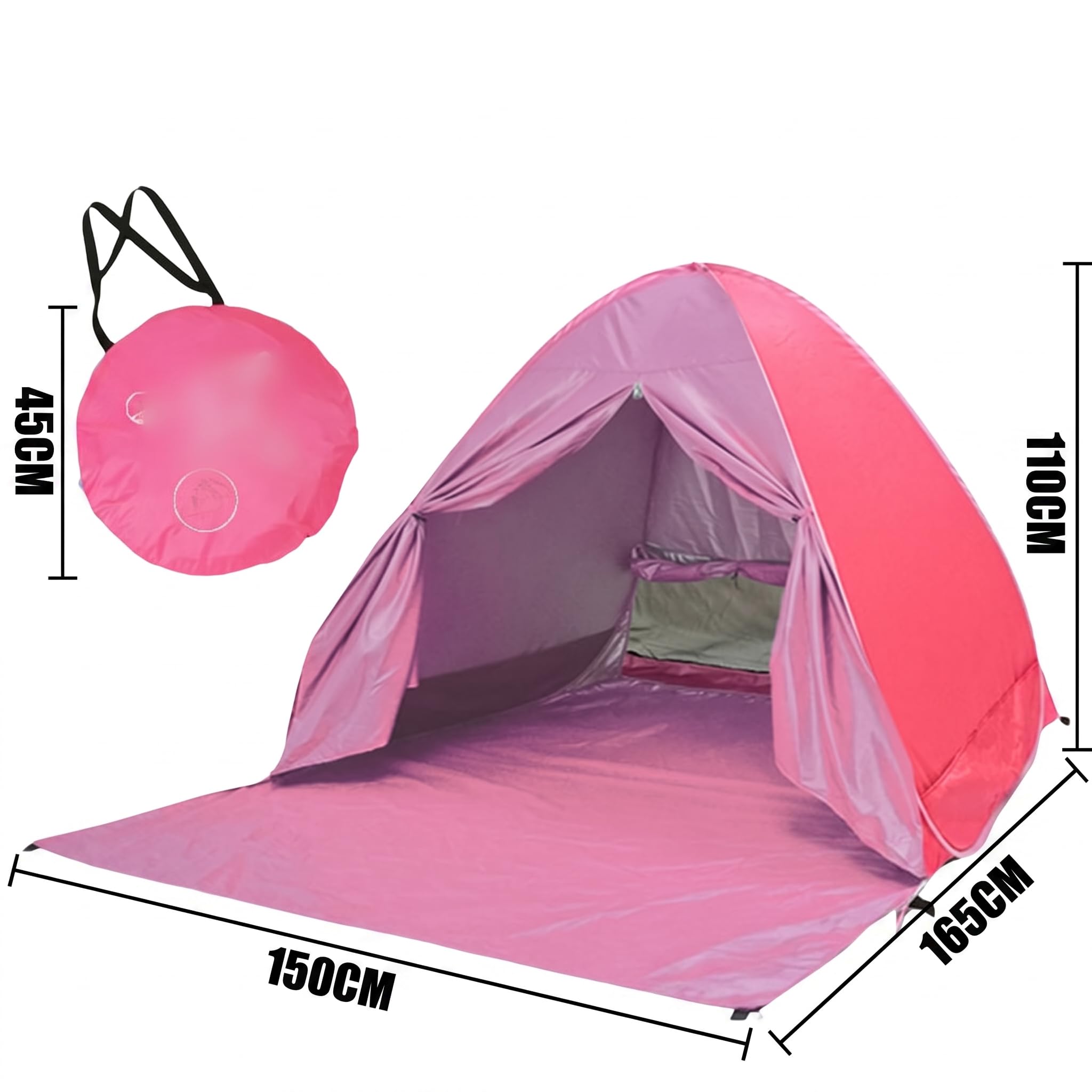 Tenda da spiaggia con apertura automatica in 2 secondi, leggera tenda parasole in taffetà di poliestere con ventilazione per campeggio o escursionismo (rosa)