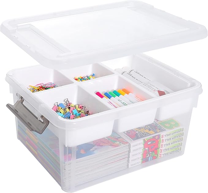 Citylife 17 QT Plastic Storage Box with Removable Tray Craft Organizers and Storage Clear Storage Container for Organizing Lego, Bead, Tool, Sewing, Playdoh