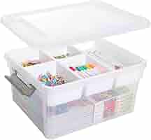 JUXYES 2-Tiers Stack Carry Storage Box With Handle, Transparent Stackable