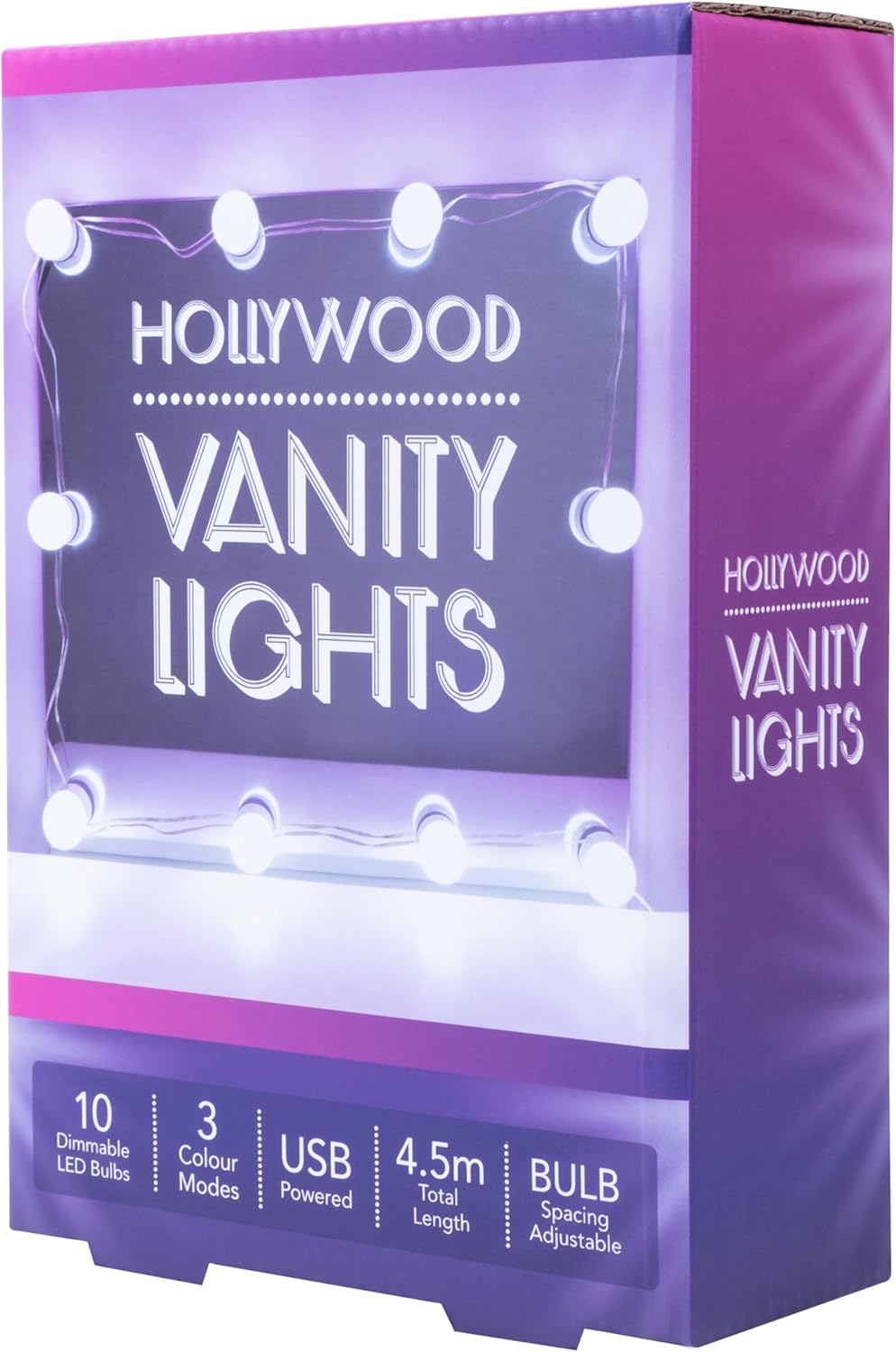 Fizz Creations Hollywood Vanity String Lights 10 Dimmable Light Bulbs. USB Powered. 4.5m Total Length. 3 Colour Modes. Hollywood Mirror with Lights Hollywood Vanity Mirror with Lights