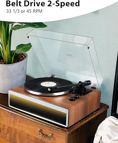 Miniatura 7 de Reproductor de discos de vinilo con altavoces HiFi integrados, tocadiscos Bluetooth de transmisión por correa para discos de vinilo con cartucho