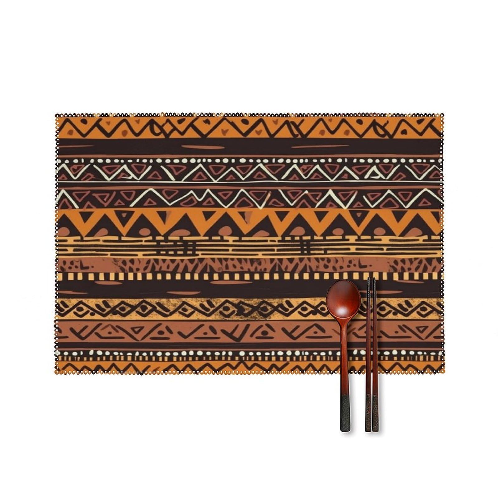 African Mud Cloth Tribal Placemats Set of 6 Non-Slip Heat Resistant Table Mats Canvas Washable Cloth Place Mats Easy to Clean Premium Placemat for Kitchen Dining Table Decoration