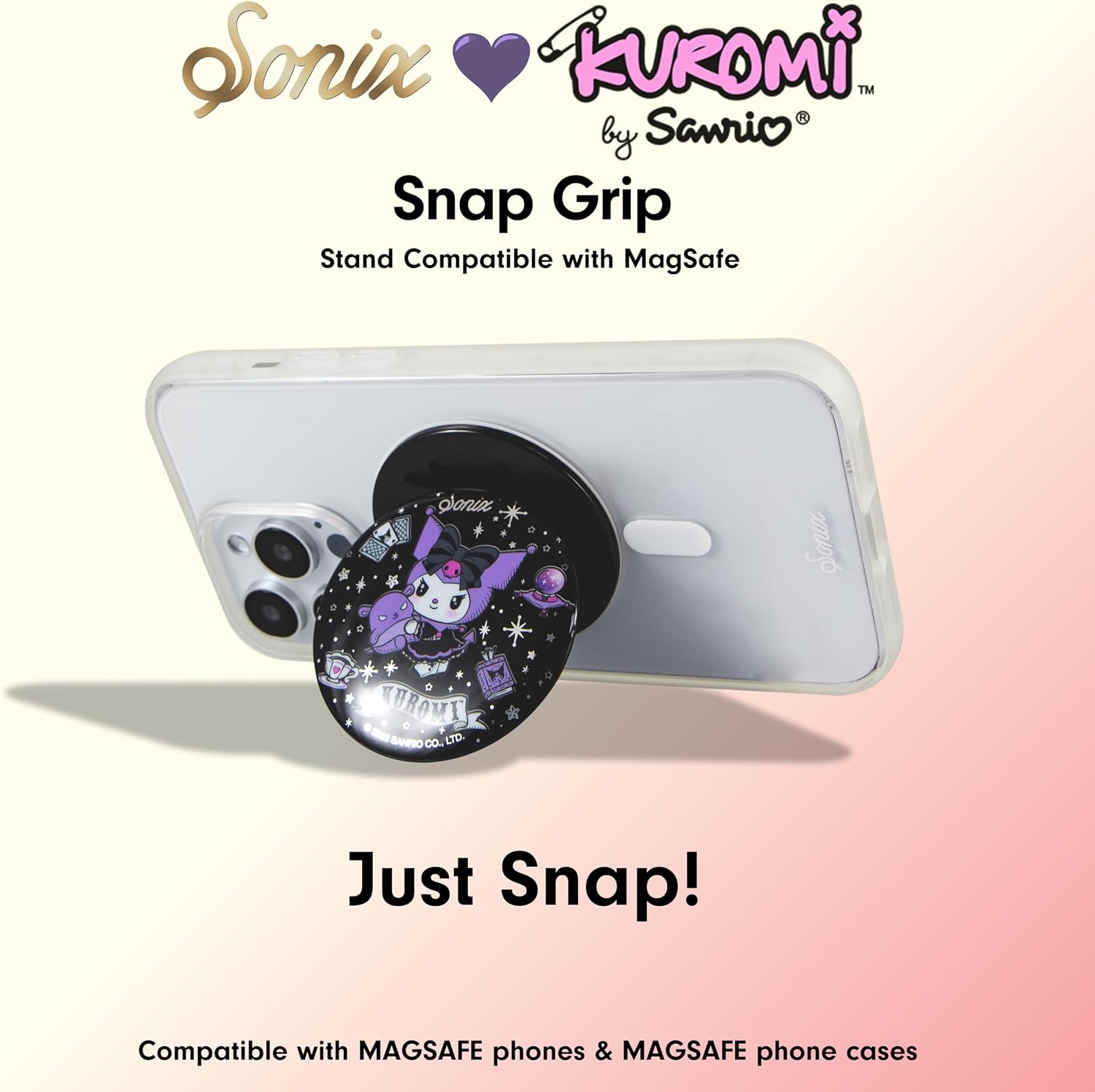 Sonix x Sanrio MagLink Snap Grip | Magnetic Phone Grip Holder and Collapsible Kickstand | Compatible with MagSafe | Kuromi Fortune Teller