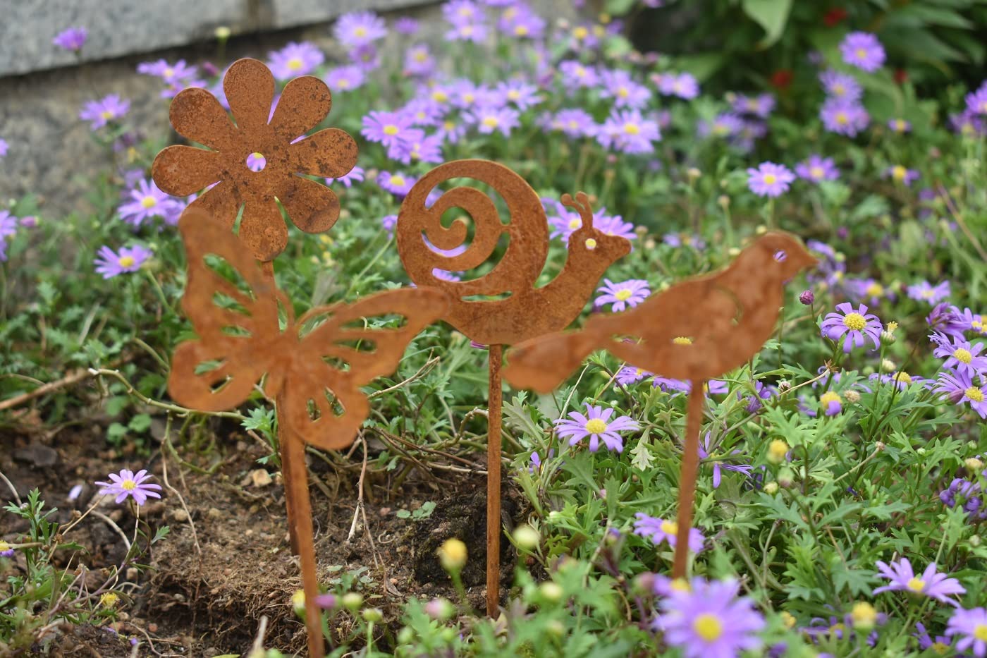 4er Set Metall-Enten Gartenstecker – Verrostet, Wetterfest, Für Garten, Terrasse Oder Blumentopf
