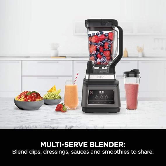 Ninja 2-in-1 Blender with 3 Automatic Programs Blend, Max Blend, BN750UK | and 4 Manual Settings, 2.1L Jug & 700ml Cup, 1200W, Dishwasher Safe Parts, Auto-iQ, Black BN750UK