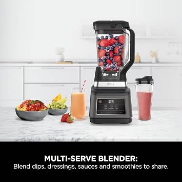 Ninja 2-in-1 Blender with 3 Automatic Programs Blend, Max Blend, BN750UK | and 4 Manual Settings, 2.1L Jug & 700ml Cup, 1200W, Dishwasher Safe Parts, Auto-iQ, Black BN750UK