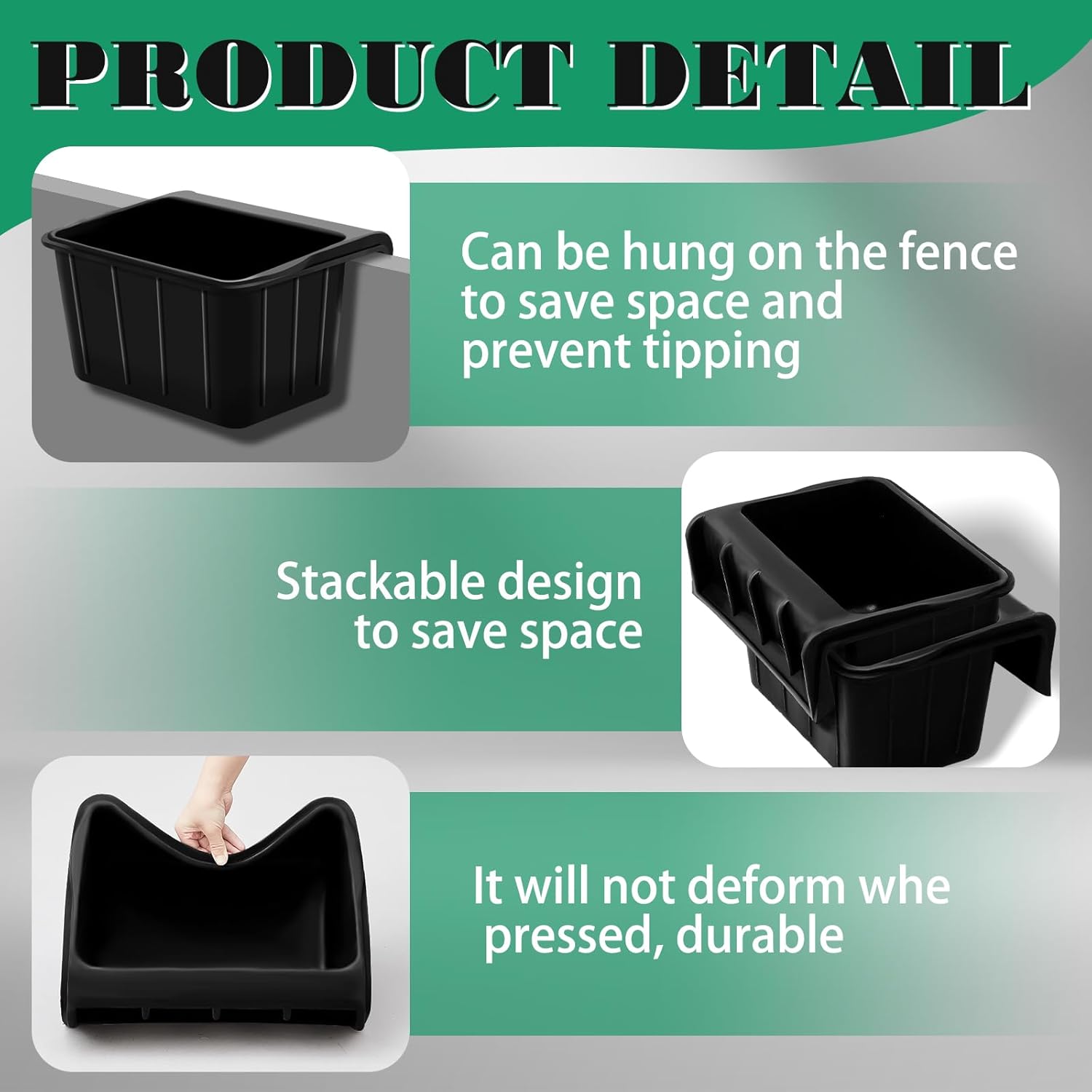 Maxdot 2 Pcs 17 Quart Rubber Horse Hook Feeders Over Hanging Fence Feeder Heavy Duty Mountable Rubber Feed Bucket for Farm Stalls Pasture, Stable to Feed Horses Sheep Cattle Cows Etc