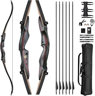 CVLIFE 62" Recurve Bow Set 30-40lb Right Hand Takedown Wooden Hunting Bow & Arrows for Adults Beginners to Advanced