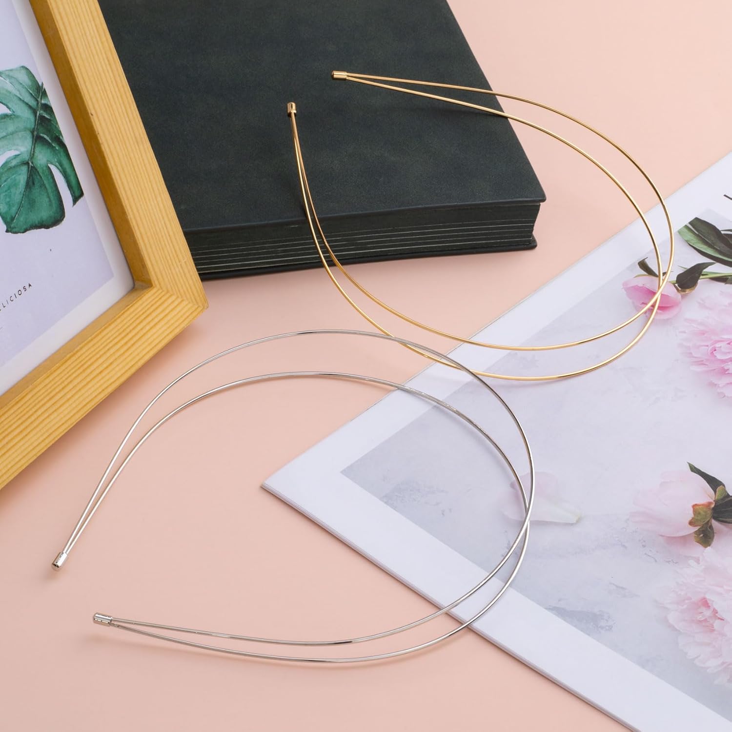 PAGOW 2 Pcs Metal Double Layer Headbands Trendy, Gold Silver Simple Headband, Sparkly Multi Layers Headbands, Elegant Hair Accessories for Women (Gold, Silver) - Image 7