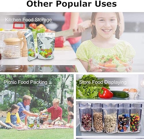 Miniatura 6 de Bolsas de Mylar de 90 unidades, 9 tamaños, bolsas de Mylar de 7 mil para almacenamiento de alimentos, bolsas resellables de mylar con cierre, bolsas