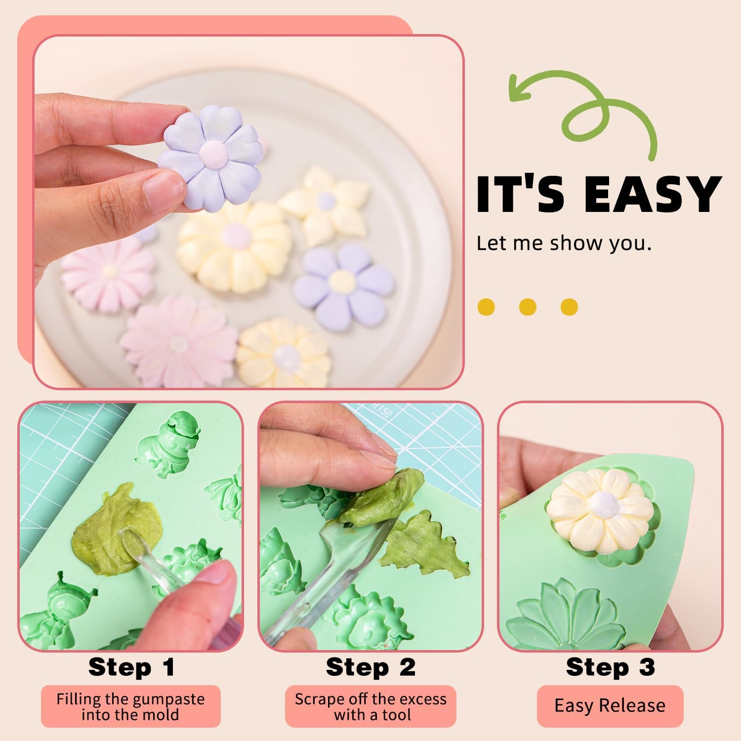 KALAIEN Flower Silicone Molds,Rose Flower Chocolate Mold Daisy Silicone Mold for Crafts,2 Pcs Rose Silicone Mold Fondant Molds for Cake Decorating image 4