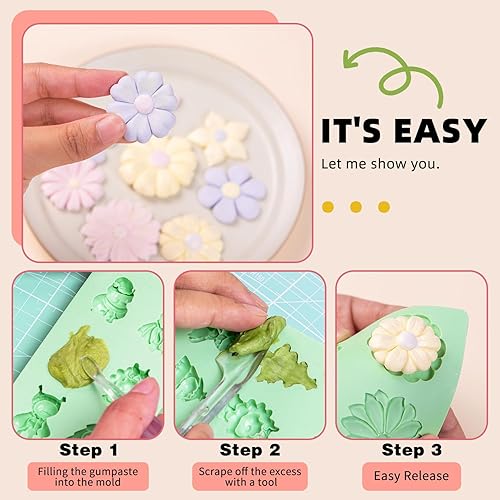 Vista 13 de KALAIEN 3 moldes para pastel de fondant de flores, margarita, flor de rosa, pequeño floral para fondant de chocolate, arcilla polimérica y jabón
