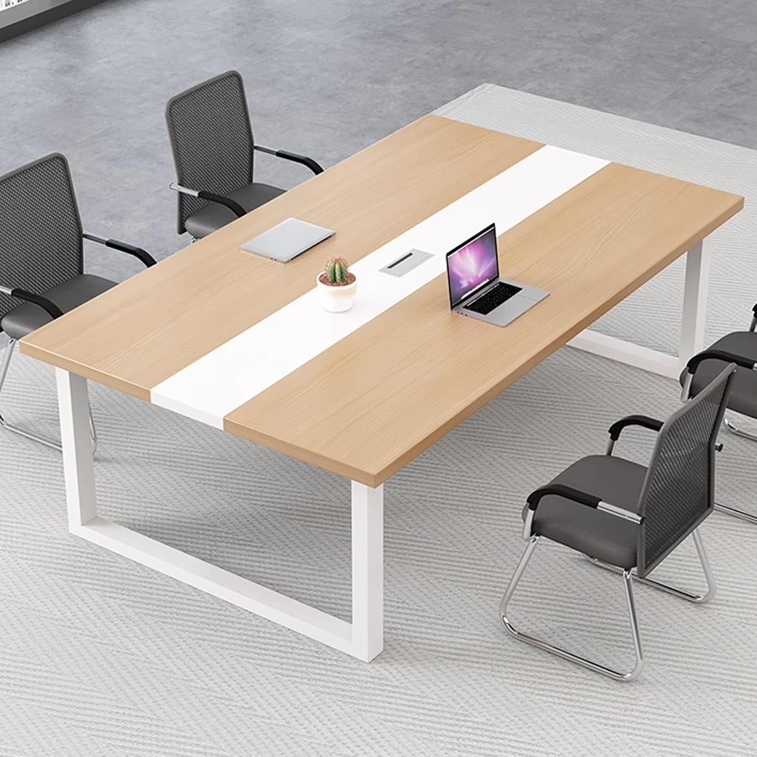 JSWHYBD Office Conference Table Modern Office Room Table Conference Long with Threading Hole Design 160-240cm Conference Seminar Suitable for Office Training Classroom(White,180x100cm)