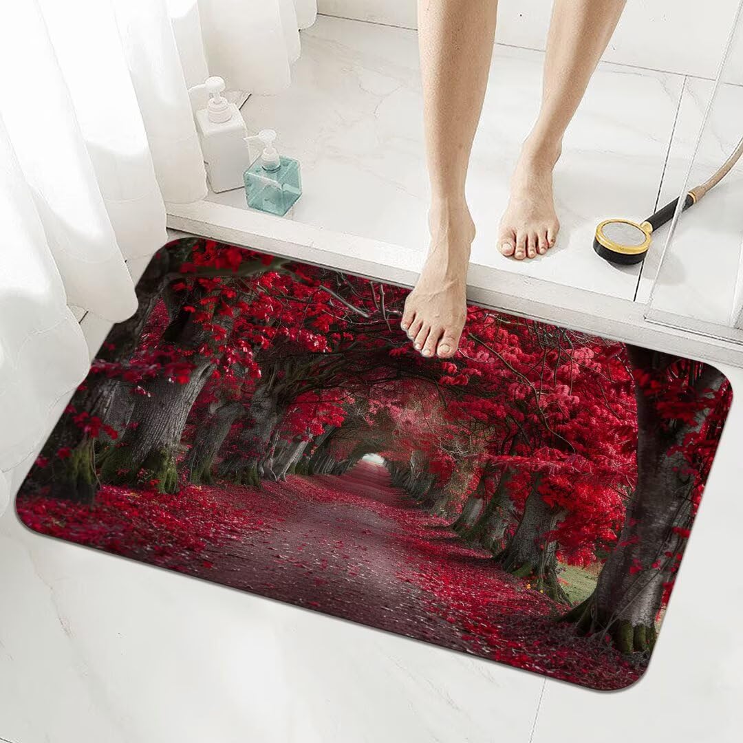 Badematte Rutschfester 90x150cm, Super Absorbierende Badezimmerteppich, Schnelltrocknende Badteppich Badvorleger Rutschfest Waschbar Teppiche Badezimmer, Duschvorleger Extra Dünn Fußmatte Red 5-923