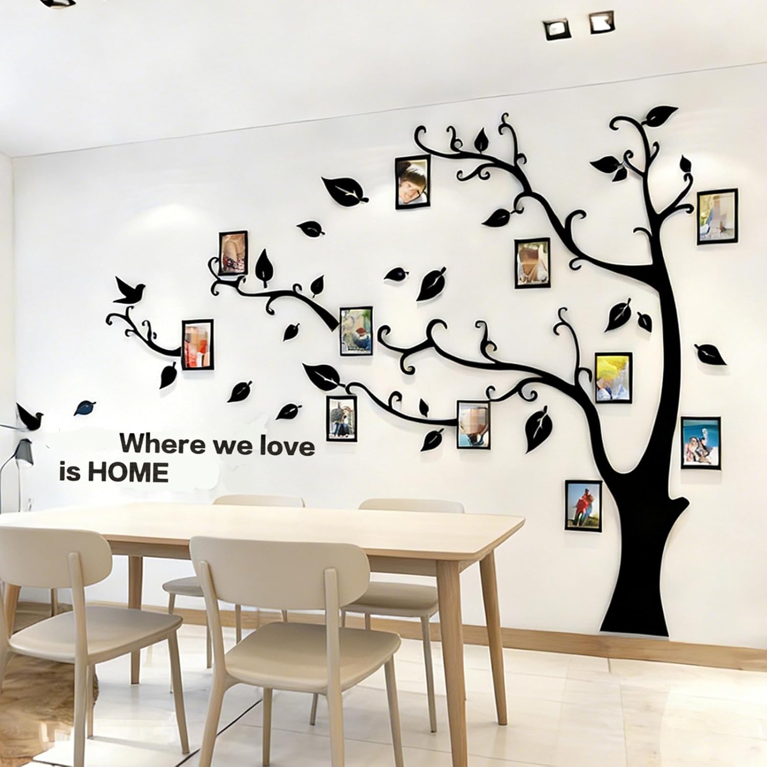 3D Tree Wall Stickers - DIY Photo Frame Tree Wall Decal Family Photo Frame Sticker Murals Wall Decor Living Room Bedroom TV Background Home Decorations (L:91 * 69in,Black Left)