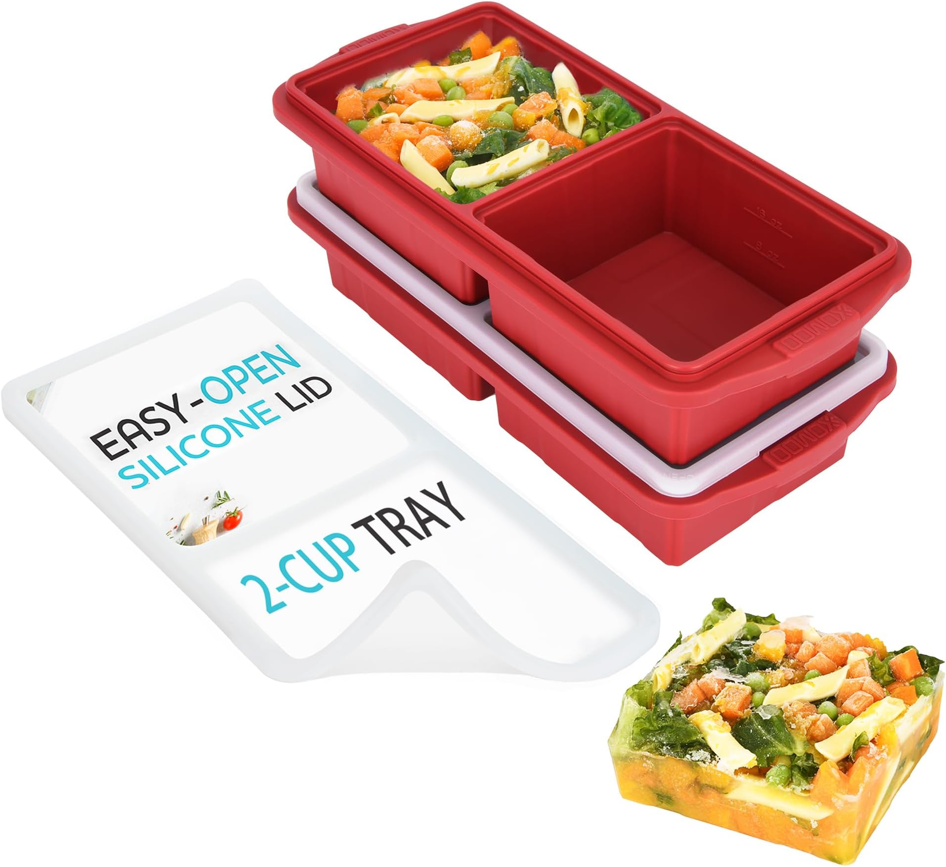 Silicone Freezer Tray with Lid Soup Freezer Container Mold 2 Cup Extra Large Ice Cube Trays 4 Pcs 500ml Portion Cubes for Freezing Soups, Stews, Sauces Oven & Dishwasher Safe (2 Pack)