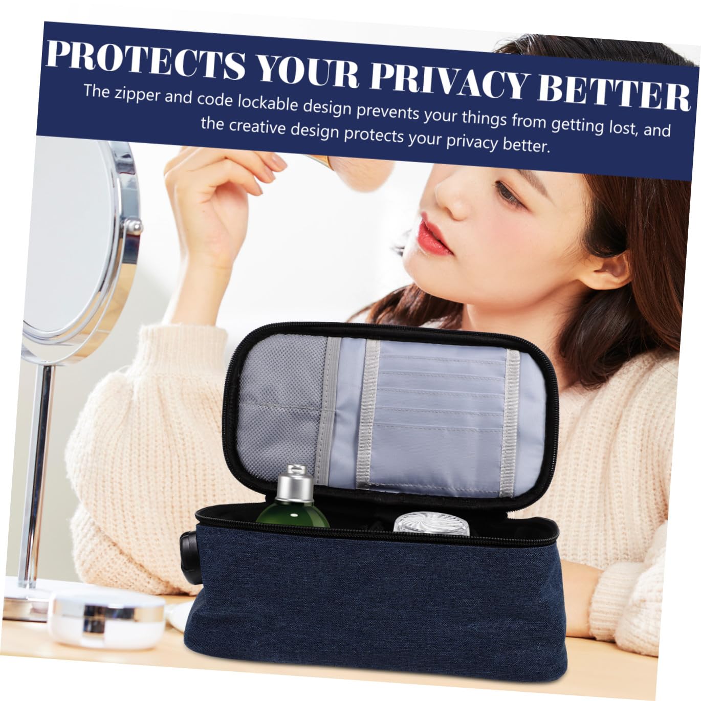 Borsa da Viaggio Portatile con Scomparti Multipli Organizer Cosmetico e Beauty Case per Donna Trousse da Toilette con Cerniera per Viaggi e Bagagli Blu