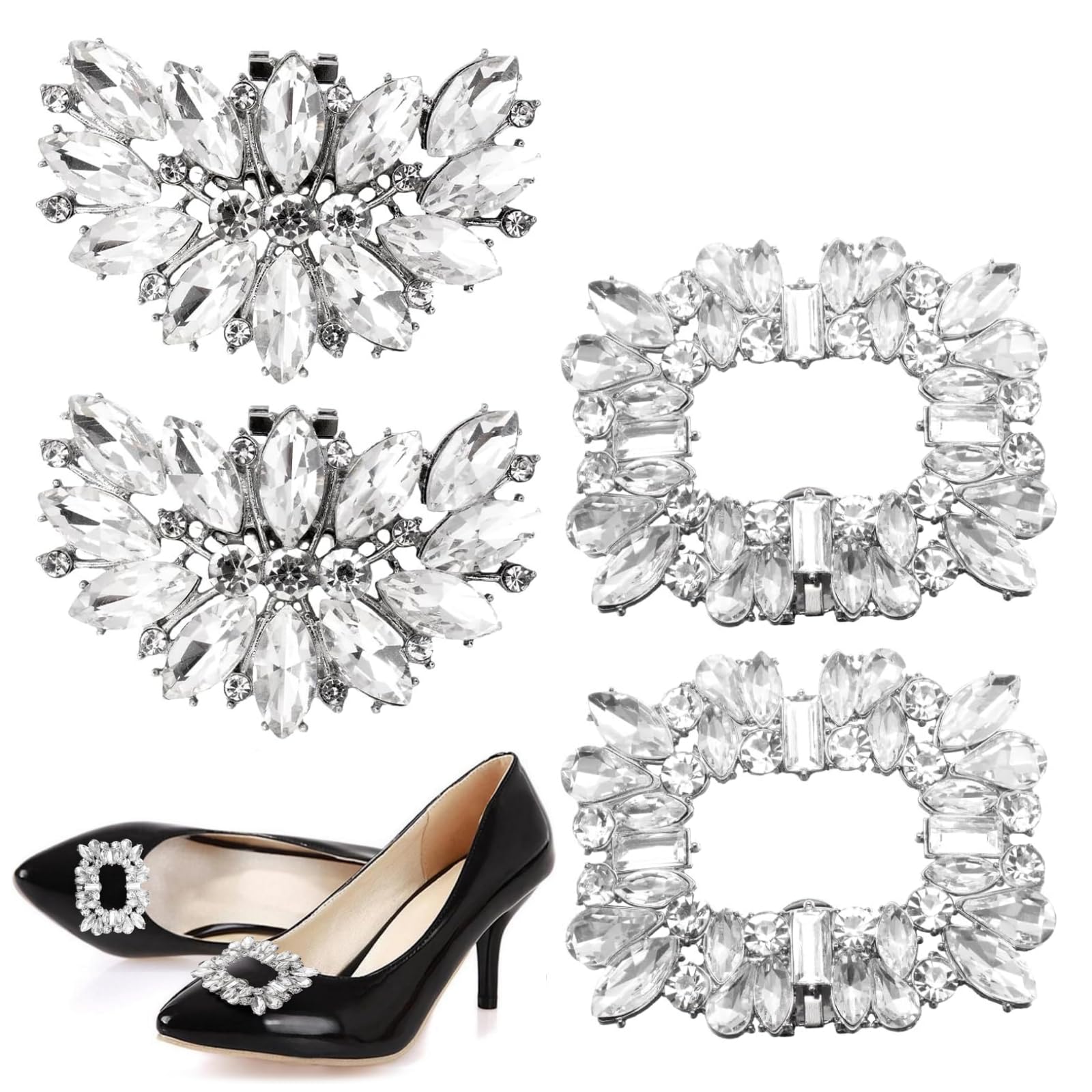 ISLHJDD2 Pairs Elegant Rhinestone Crystal Bridal Shoe Clips - Jewelry Decoration Buckle for Women's Wedding Party Floral Crystal Decorative Charms