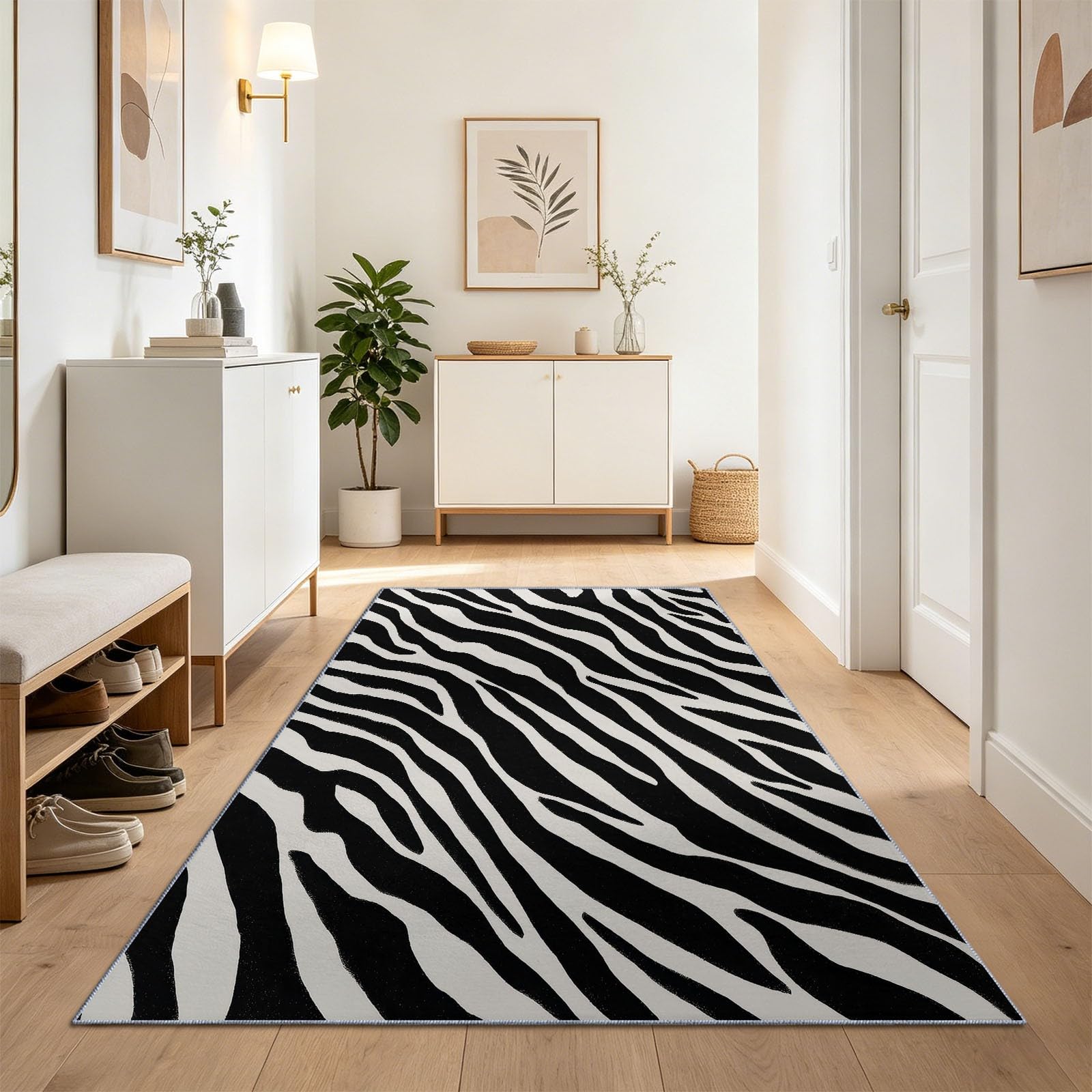 Tapis lavable antidérapant pour chiens et chats motif moderne noir 80x200