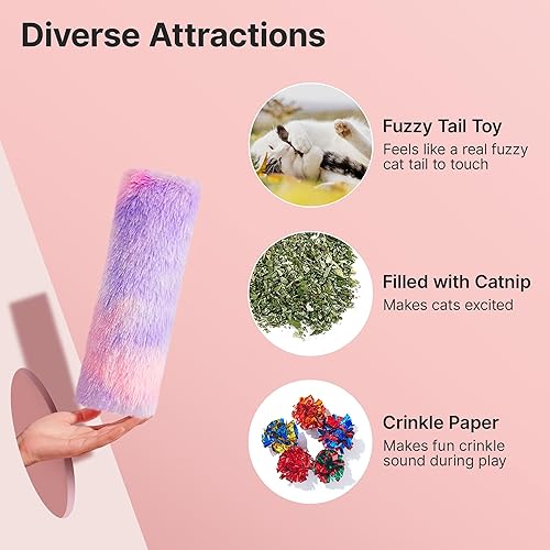 Miniatura 2 de Potaroma Almohadas de juguetes para gatos, 3 piezas, sonido arrugado de gato suave y duradero con hierba gatera en el interior, pateador interactivo