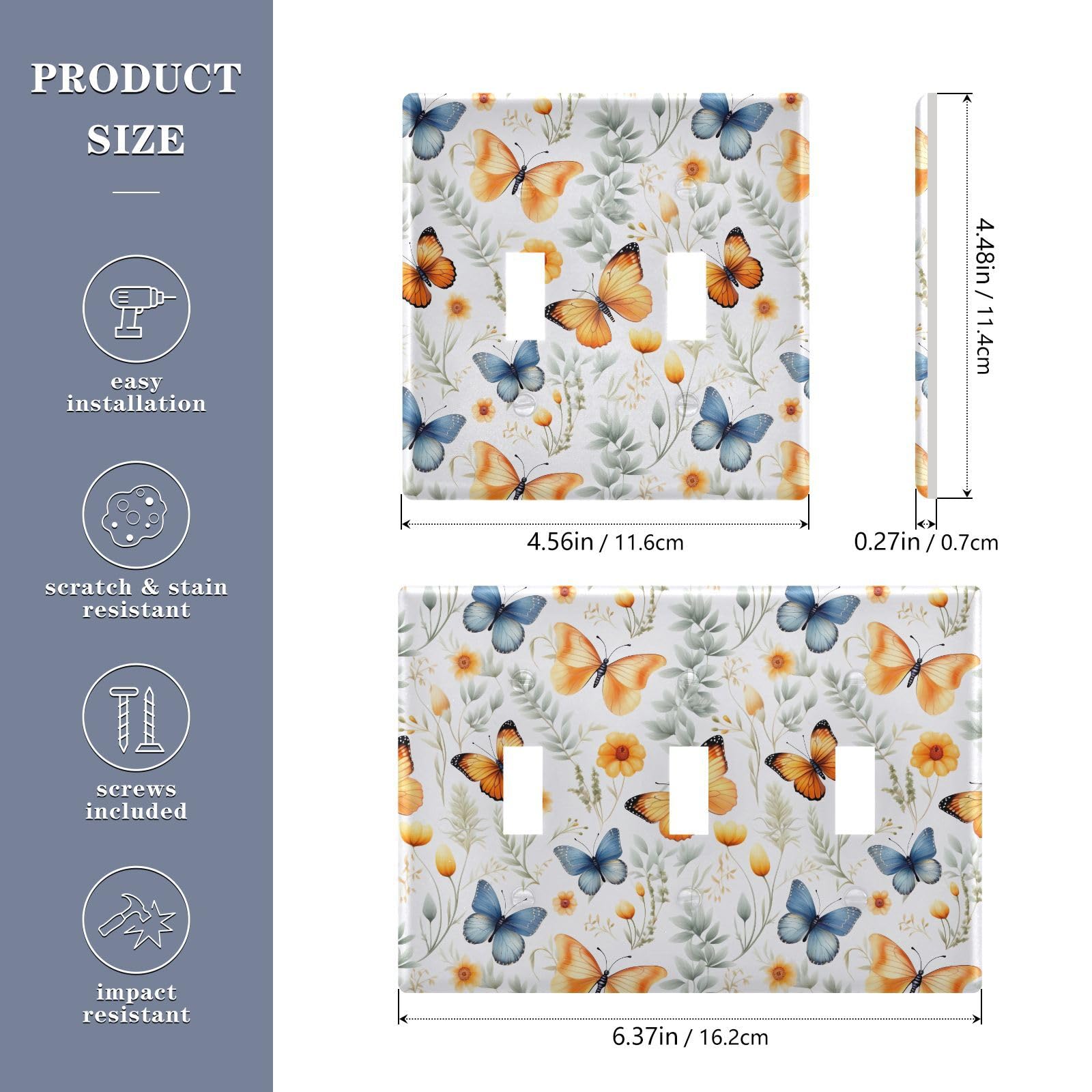 Light Switch Cover Butterfly Rose Floewr Spring Wall Plates for Electrical Outlets 3 Gang 202b3358