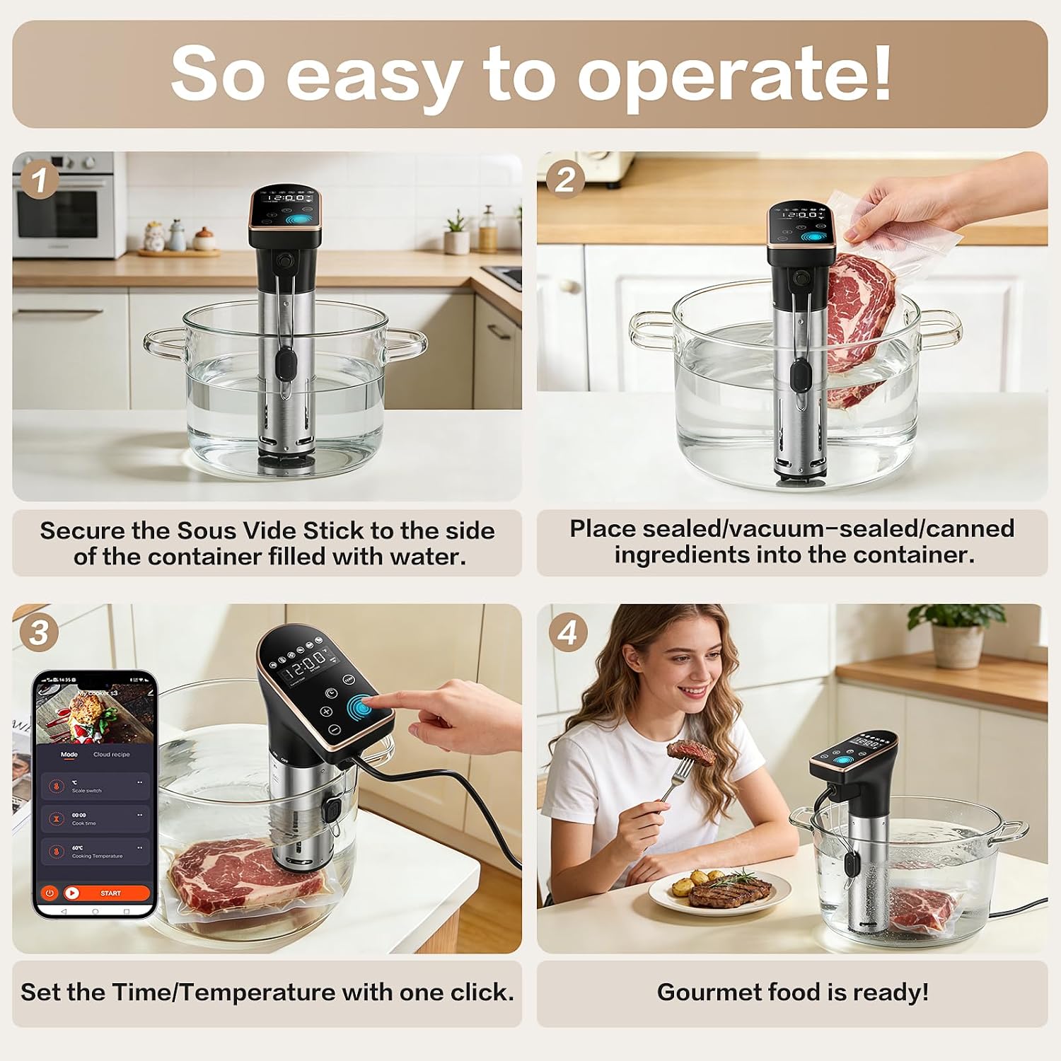 WiFi Sous Vide Cooker, Sous Vide Machine, Immersion Circulator, Suitable for Sous Vide for Beginners