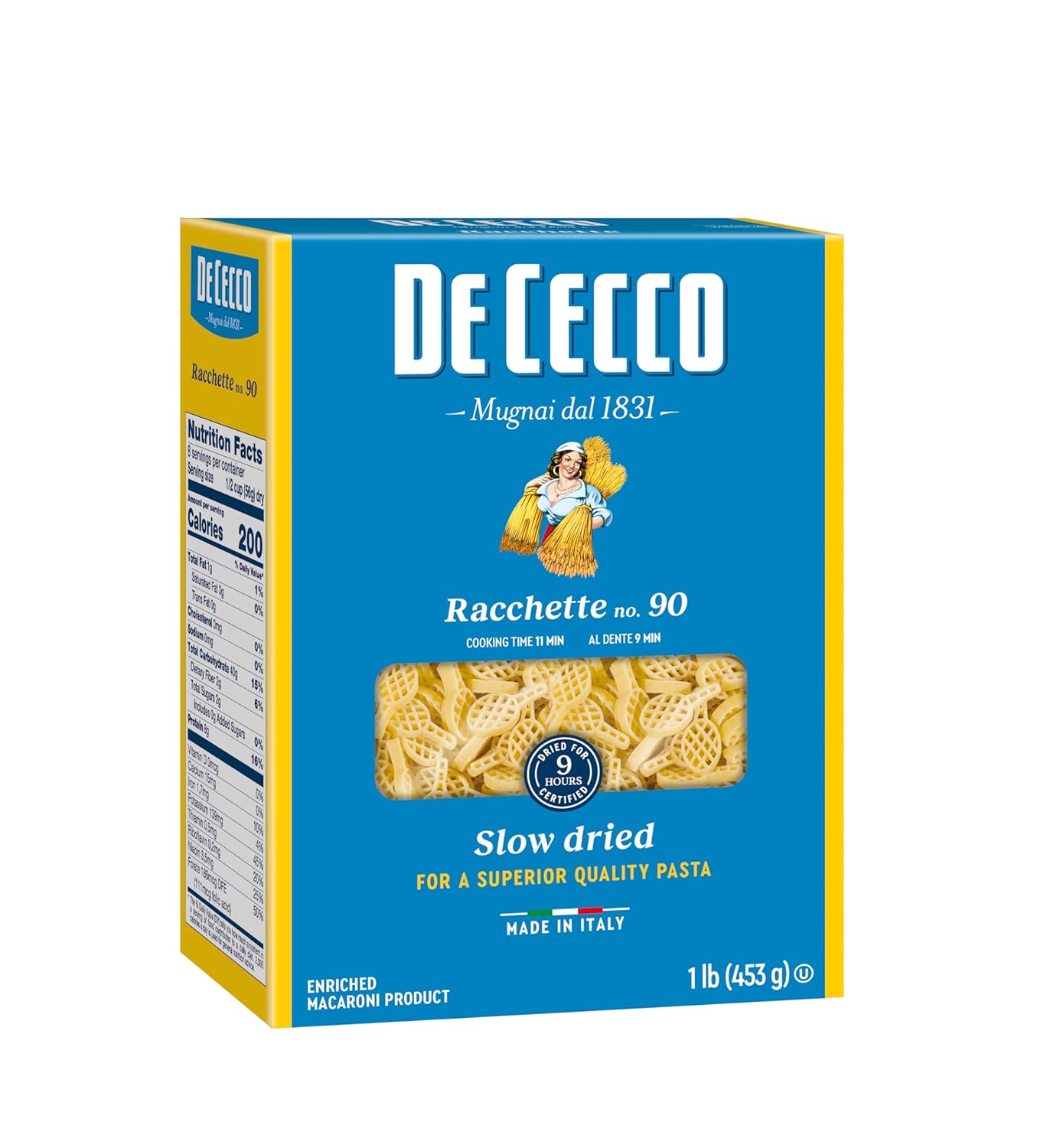 De Cecco Pasta, Racchette No.90, 1 Pound (Pack of 12) - Made in Italy, High in Protein & Irom, Bronze die
