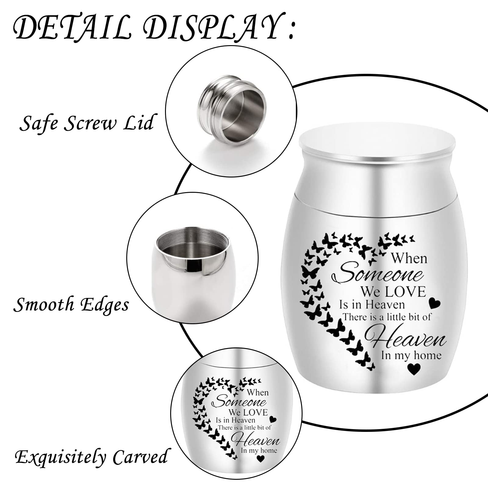 Nalami Small Urns for Human Ashes Mini Keepsake Urns for Ashes Stainless Steel Memorial Ashes Holder for Men and Women (Heaven-S)