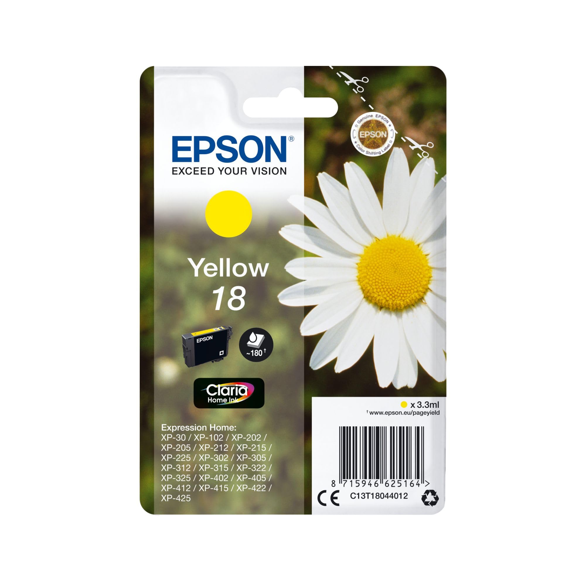 Epson Cartuccia di inchiostro singola originale Claria Margherita 18XL dimensioni XL - Cartuccia giallo - 1 x 6,​6 ml - I migliori risultati con gli inchiostri originali