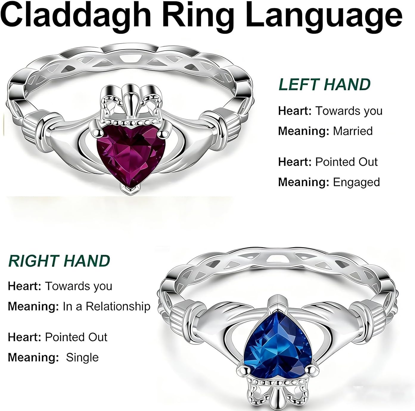 LYTTMAB Claddagh Rings For Women Men, Sterling S925 Silver Irish Celtic Rings, Crown Ring Friendship Ring Heart Ring