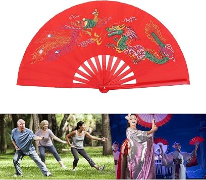 Chinese Tai Chi Fan,Bamboo Kung Fu Martial Arts Folding Fan for Performance Dance/Fighting/Gift ((Red)
