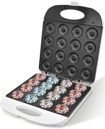 Home Mini Donut Maker Machine, 1400W Double-Sided Heating Cake Machine with Non-stick Surface Makes 16 Doughnuts for Breakfast, Snacks, Desserts & More
