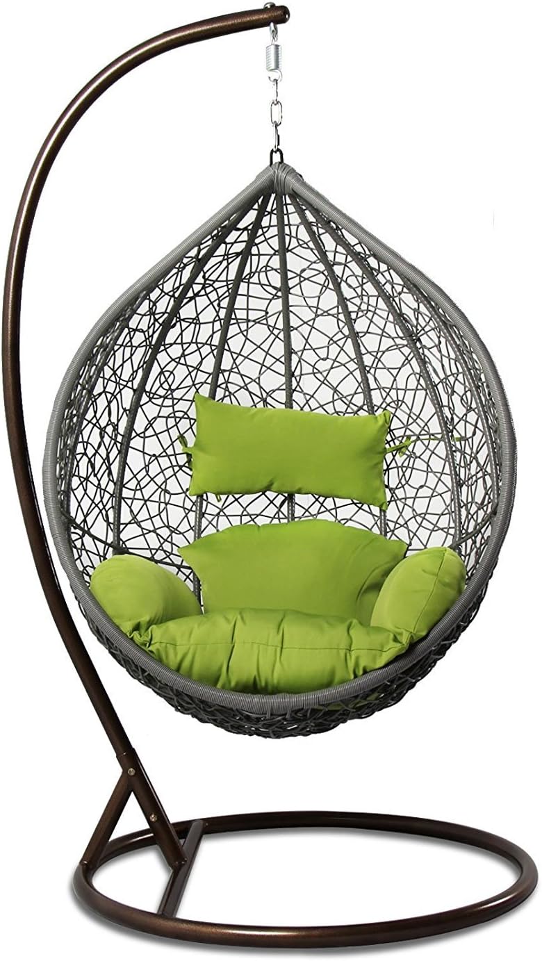 Hanging Basket Chair Cushion Replacement with Head Pillow by, Removable Cover, with Attached ties (Green)