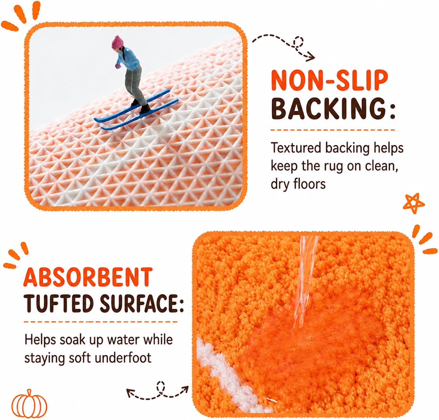 TRUEDAYS Fall Pumpkin Bath Mat, Tufted Non Slip Bathroom Rug
