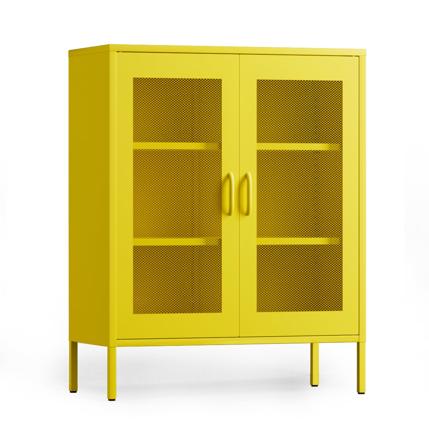 COFaR Metal Cabinet, Metal Storage Cabinets with 2 Mesh Doors and Adjustable Shelves, Locker Cabinet Storage for Coffee Bar TV Stand Bedroom Office