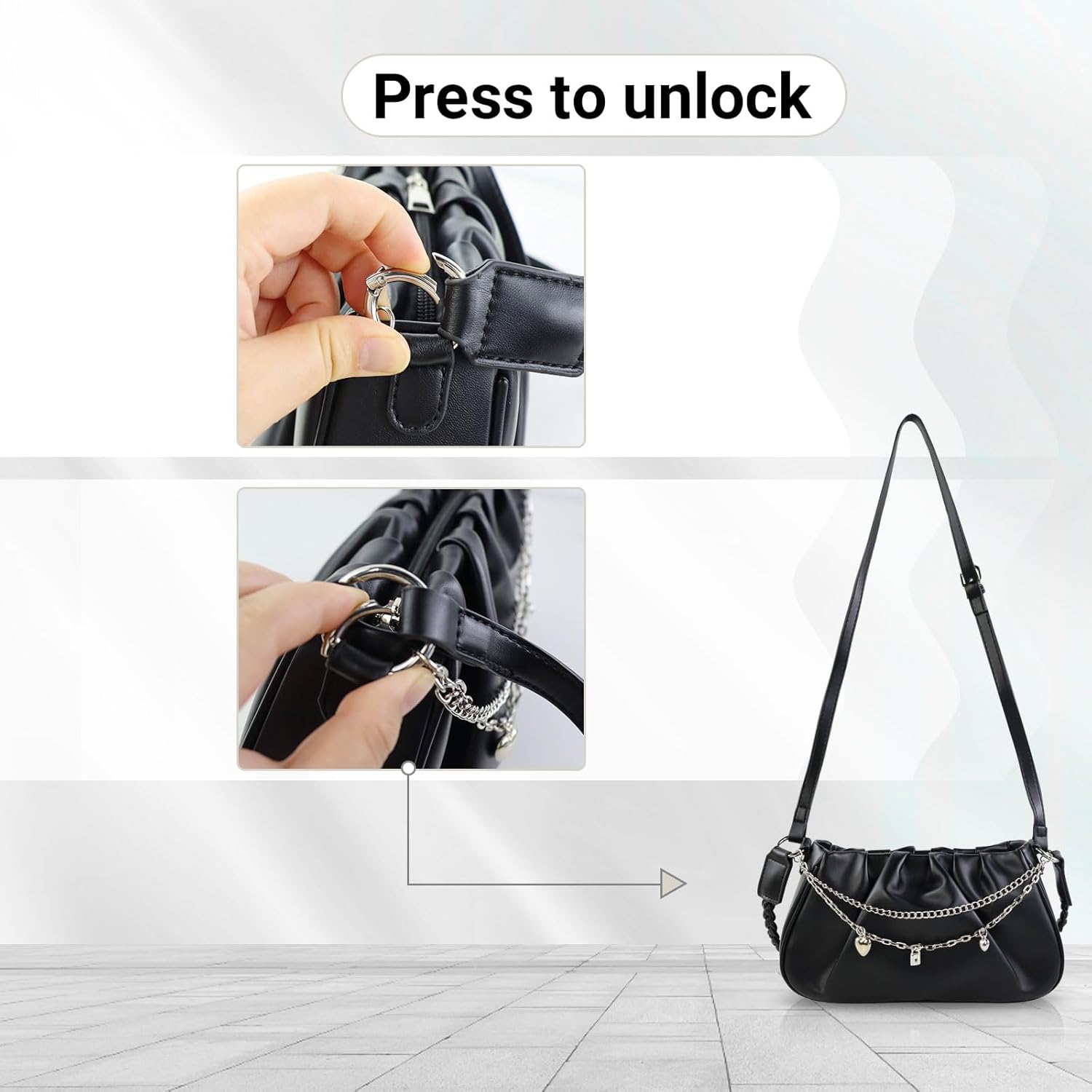 Women‘s Shoulder Bag, Small Y2K Underarm Purse PU Clutch Hobo Handbag Crescent Bag with Zipper Pocket - Image 5
