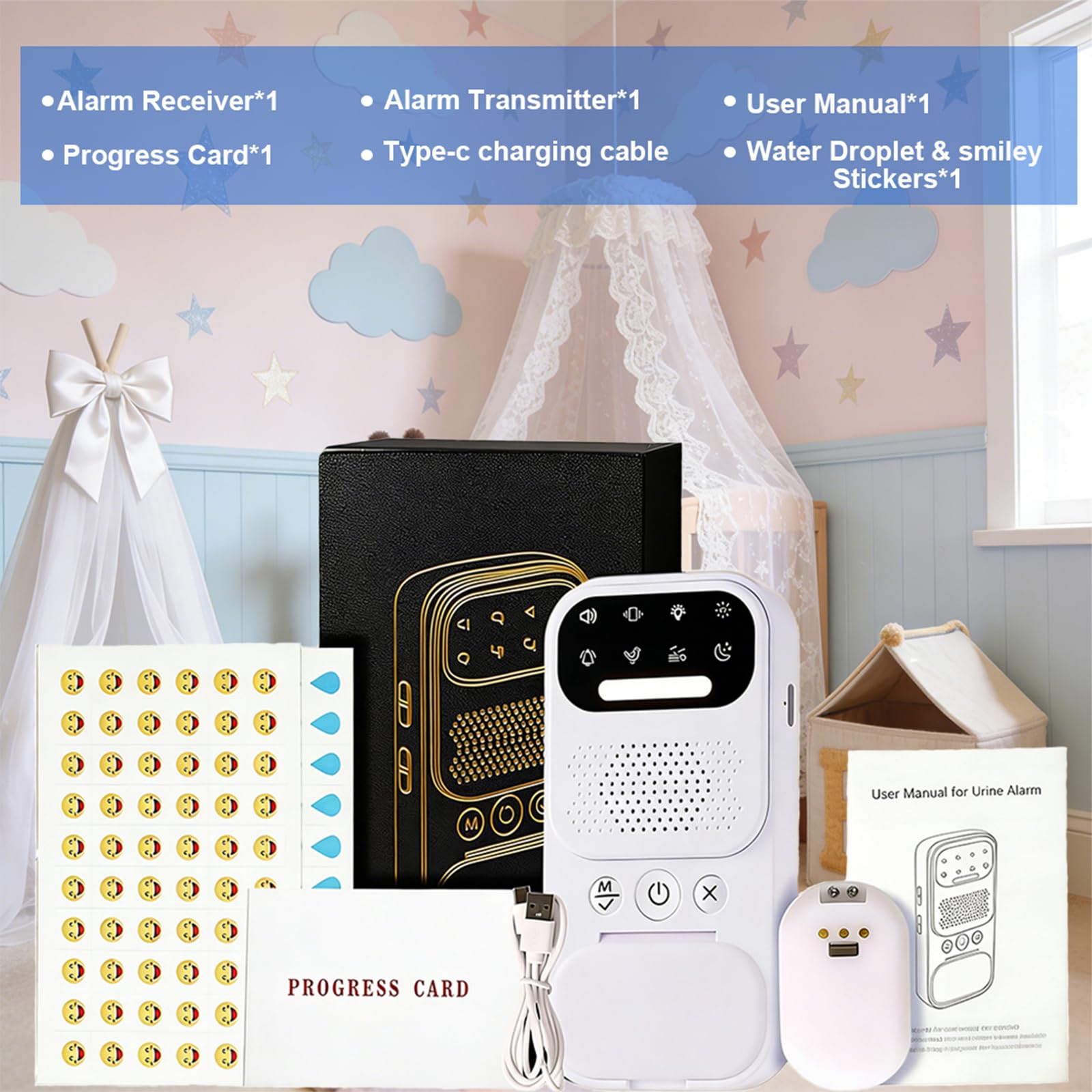 2026 New Wireless Bed Wetting Alarm for Boys & Adults – Moisture Sensor with White Noise Sleep Aid, Rechargeable, Vibration/Sound Alert, Night Light, USB-C – Enuresis Alarm for Bed Wetting Training — view 9