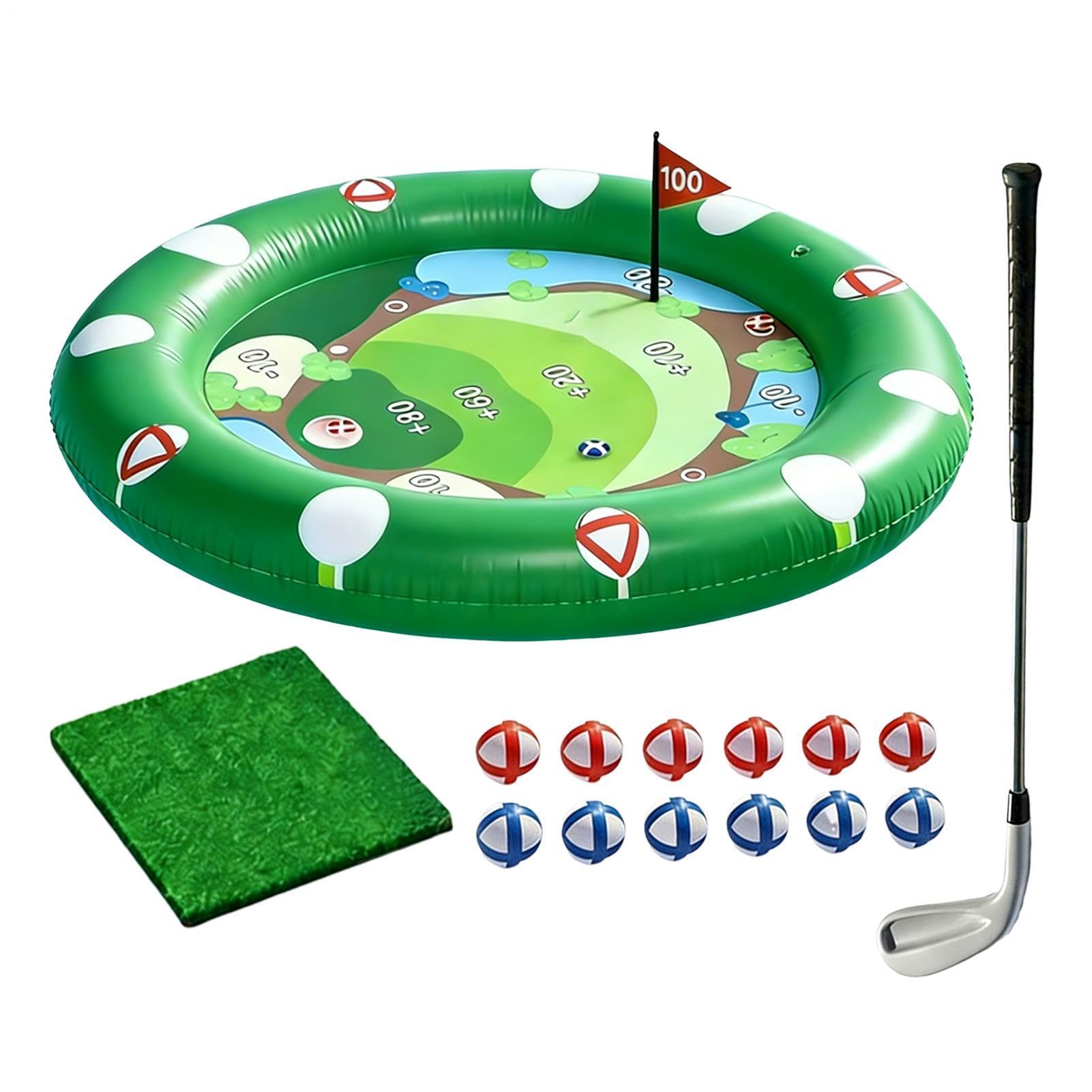 Pool Golf Game Floating, 120x120cm PVC Inflatable Golf Green Mat with Sticky Golfballs, Family Pools Golfs Game for Kids & Adults, Summer Outdoor Garden Pool Floating Putting Green