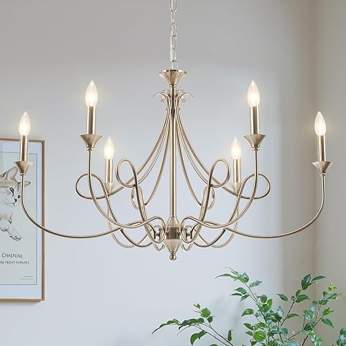 Miniatura 9 de Candelabro Moderno de 6 Luces 36.6" Candelabros de Vela de Latón Lámpara Colgante de Metal Dorado para Comedor, Sala de Estar, Isla de Cocina,