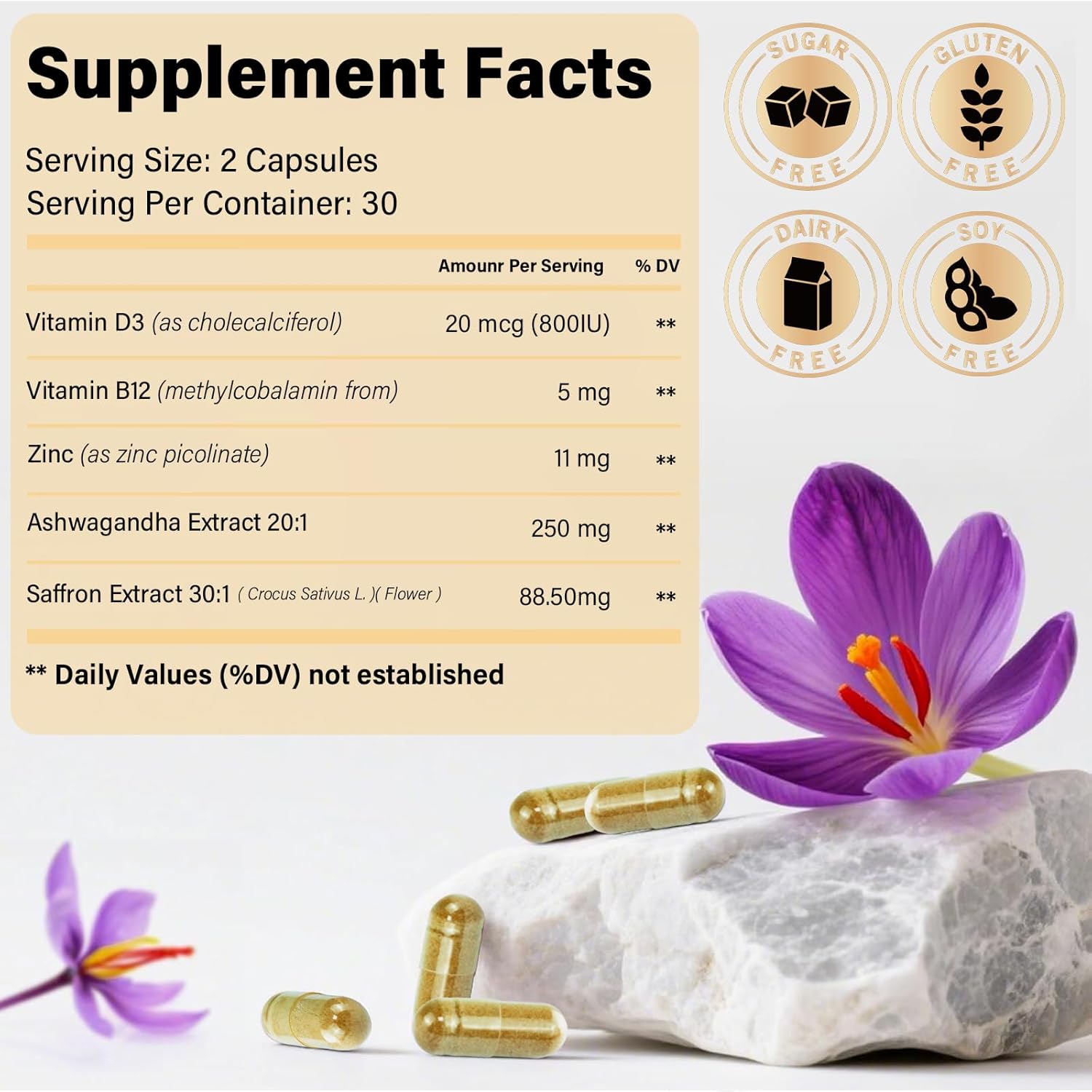 Saffron Extract Supplements Capsules 88.5mg Natural Saffron Supplements for Mood, Energy & Vision Support-Non-GMO,Vegan,60 Capsules - Image 2
