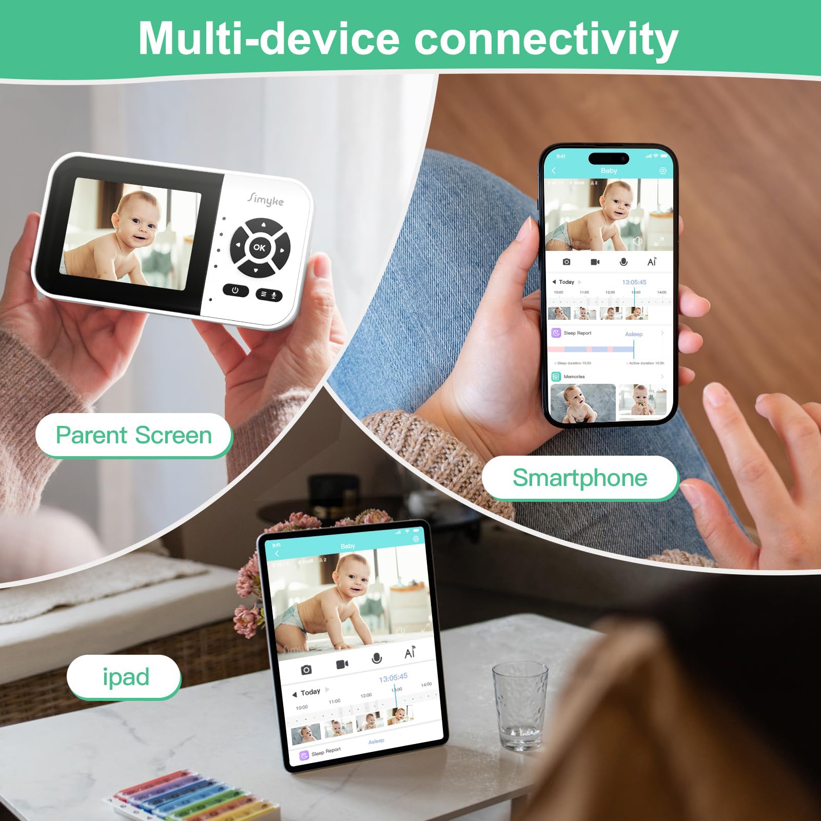Smart Video Baby Monitor, 1080P Baby Room Camera,WiFi On/Off Switch APP Control,AI Detection, Cry Monitor e Ninne nanne, HD visione notturna, Cloud & SD Card Storage, Audio bidirezionale,