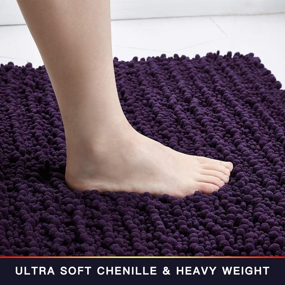 Walensee Bathroom Rug Non Slip Bath Mat (24x17 Inch Dark Purple) Water Absorbent Super Soft Shaggy Chenille Machine Washable Dry Extra Thick Perfect Absorbant Best Small Plush Carpet for Shower Floor - Image 3