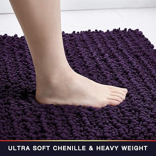 Miniatura 3 de Walensee - Alfombra pequeña para baño, antideslizante, 24 x 17 pulgadas color morado oscuro, absorbente y muy suave, felpilla peluda, extragruesa,