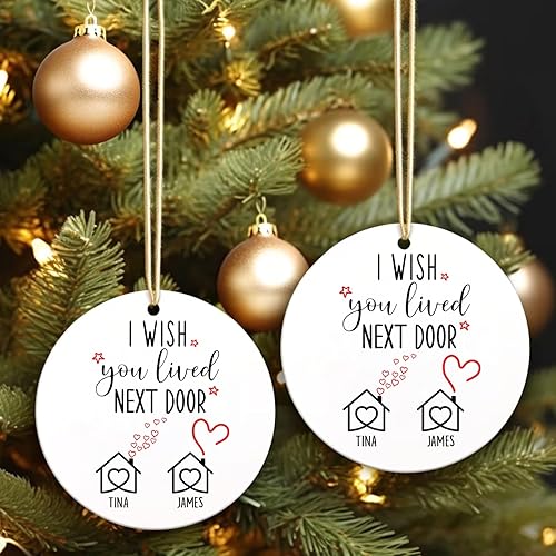 Miniatura 10 de Adorno personalizado de la amistad, adorno de Navidad con texto en inglés "I Wish You Lived Next Door", adornos de Navidad personalizados para
