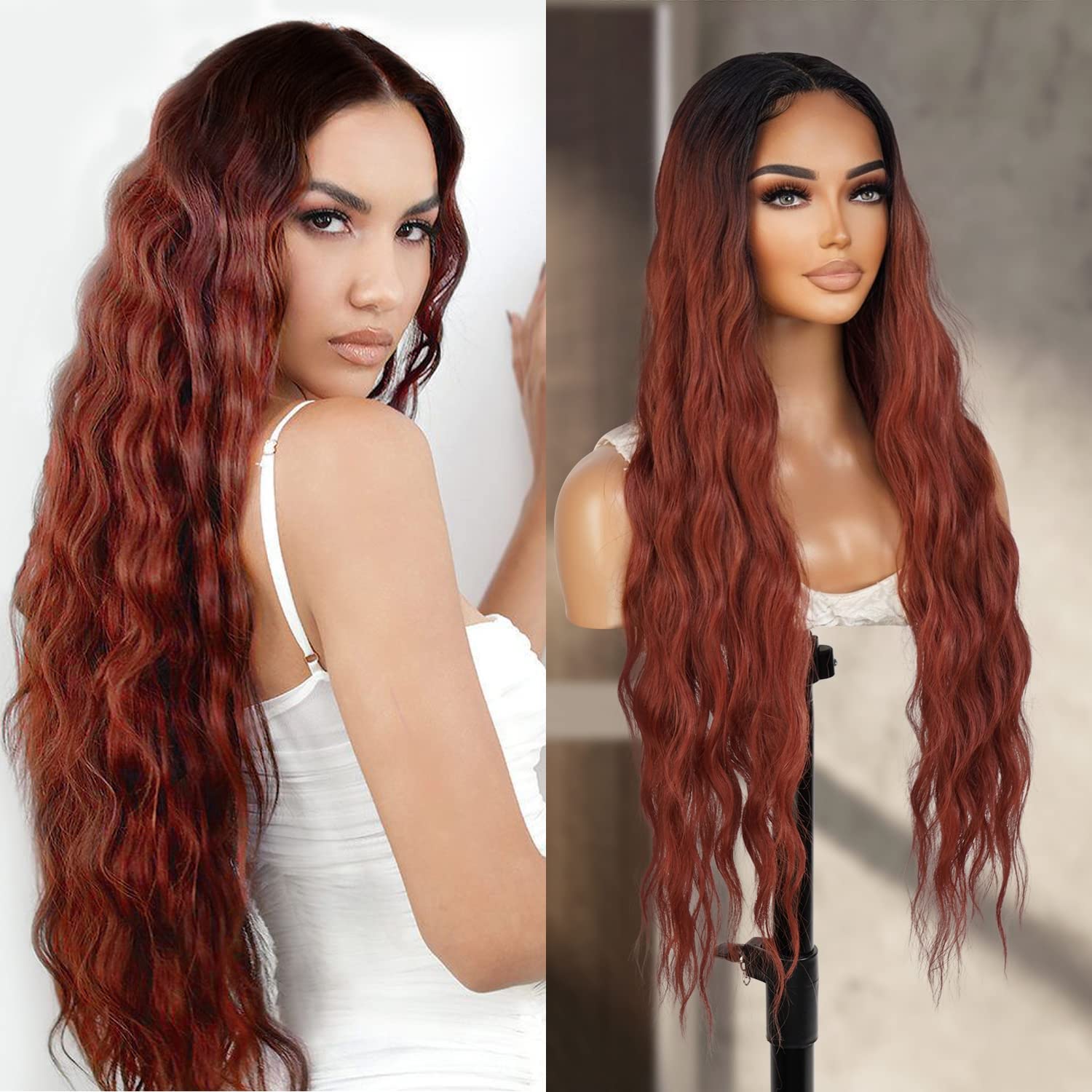 Loose Deep Wave 30 Inch Soft Swiss Lace Front Wig for Black Women Middle Part Curly Long Wavy Heat Resistant Synthetic Wigs DPL003 (30 Inch, OT350)